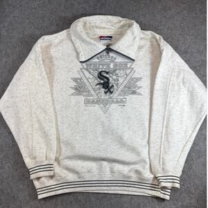 VTG Chicago White Sox MLB Sweatshirt Mens Gray 1/4 Zip Pullover Baseball Large